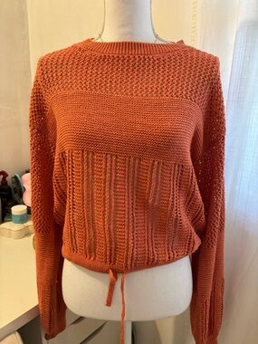Women's Rust Knit Pullover Sweater with Drawstring Hem